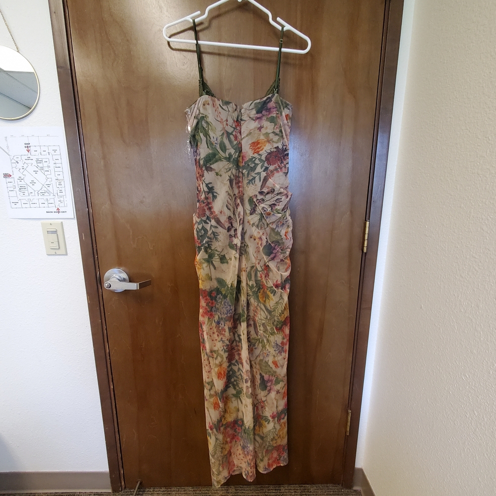 Evita Ruched Mesh Corset Maxi Dress (Garden Muse) Size L - Picture 10 of 16